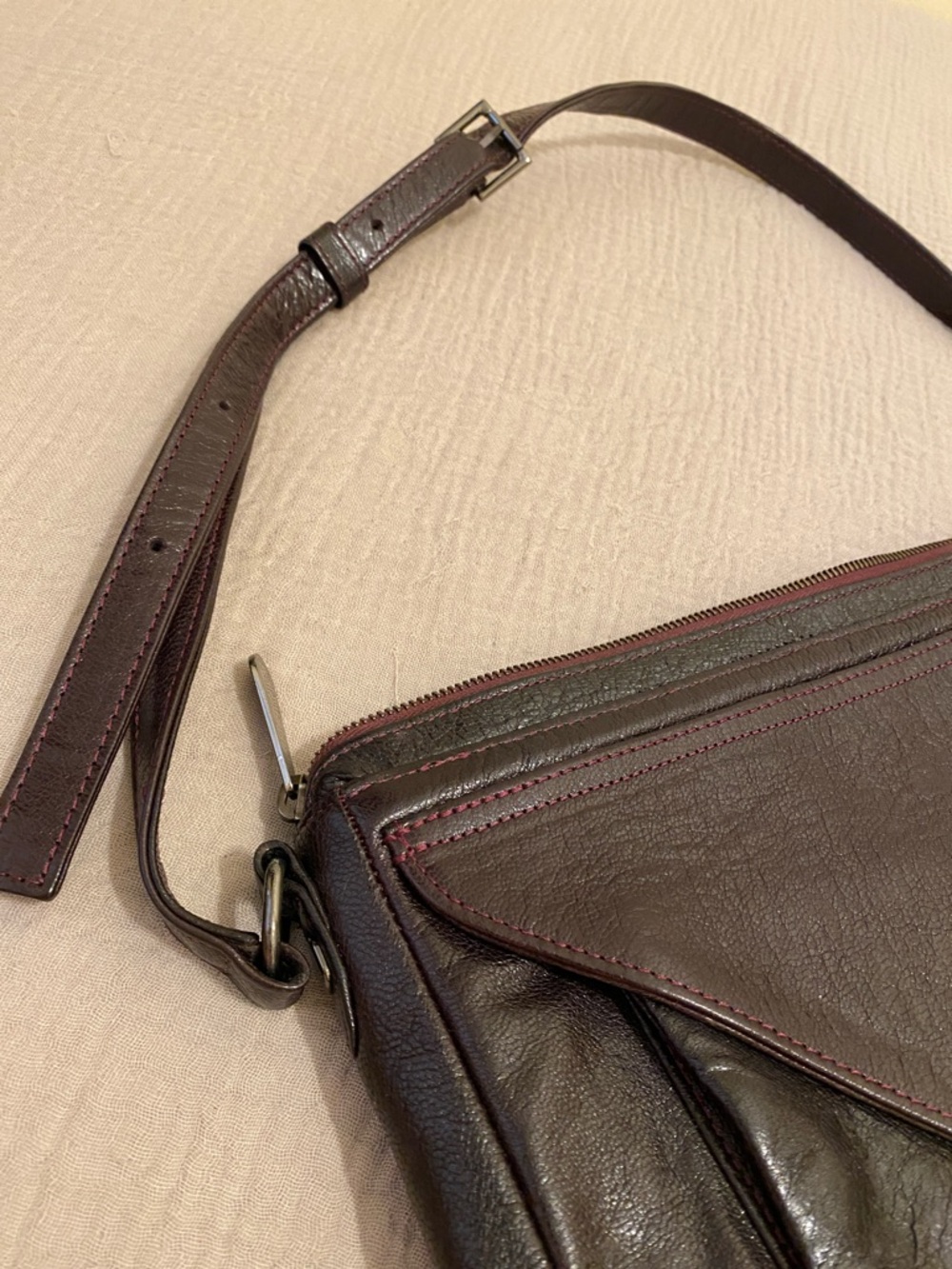 LAUREN MERKIN Classic Dark Brown Leather Crossbody Bag -  Women's Shoulder Bag - Picture 10 of 11
